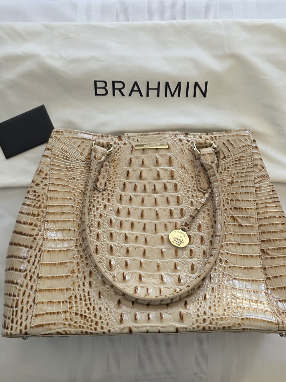 Brahmin Joan Tote #1259 Champagne Croc-Embossed Leather Rare Excellent Condition
